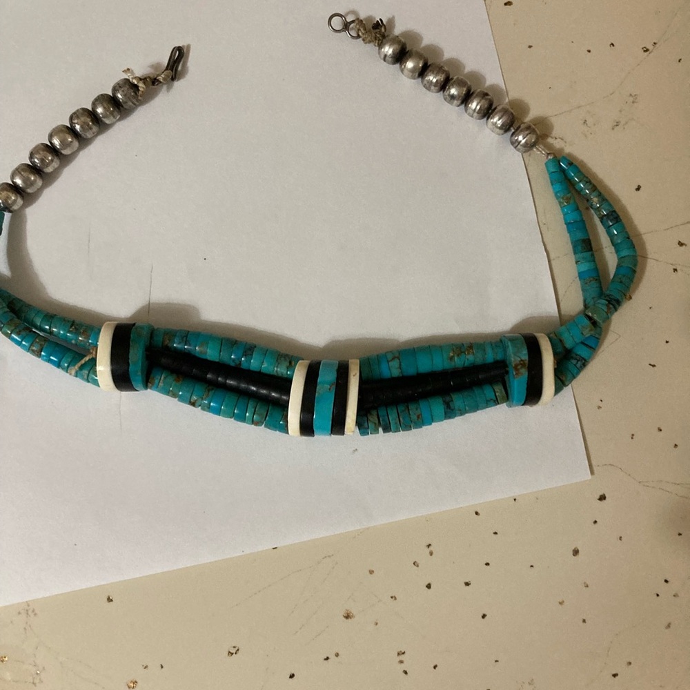 Blue and Silver Southwestern Necklace with Turquoise Accents